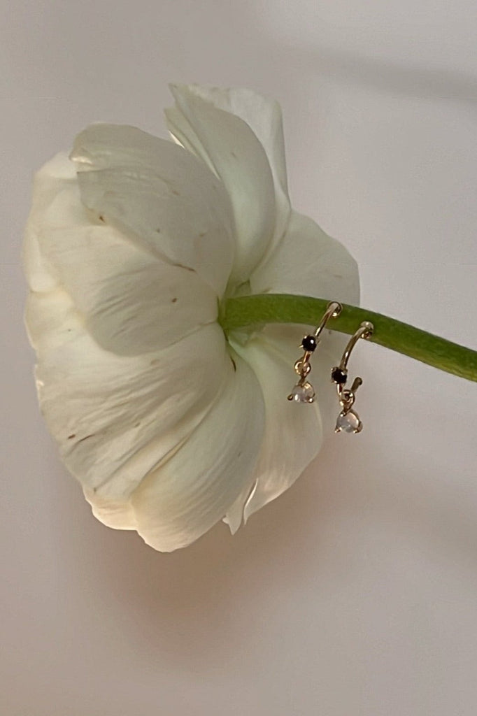 black diamond & moonstone hoops