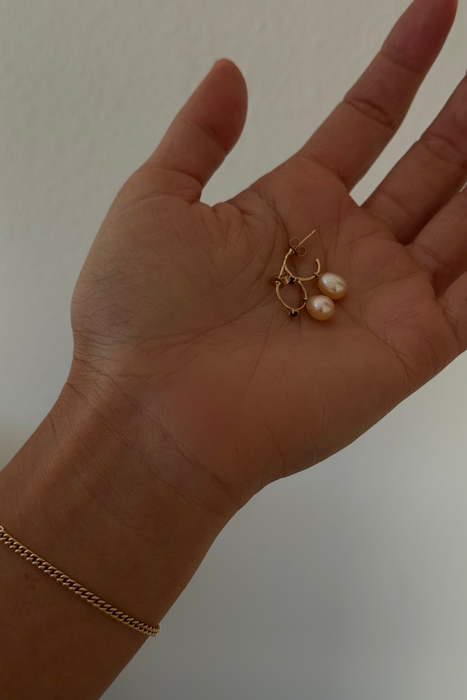 black diamond & blush pearl hoops